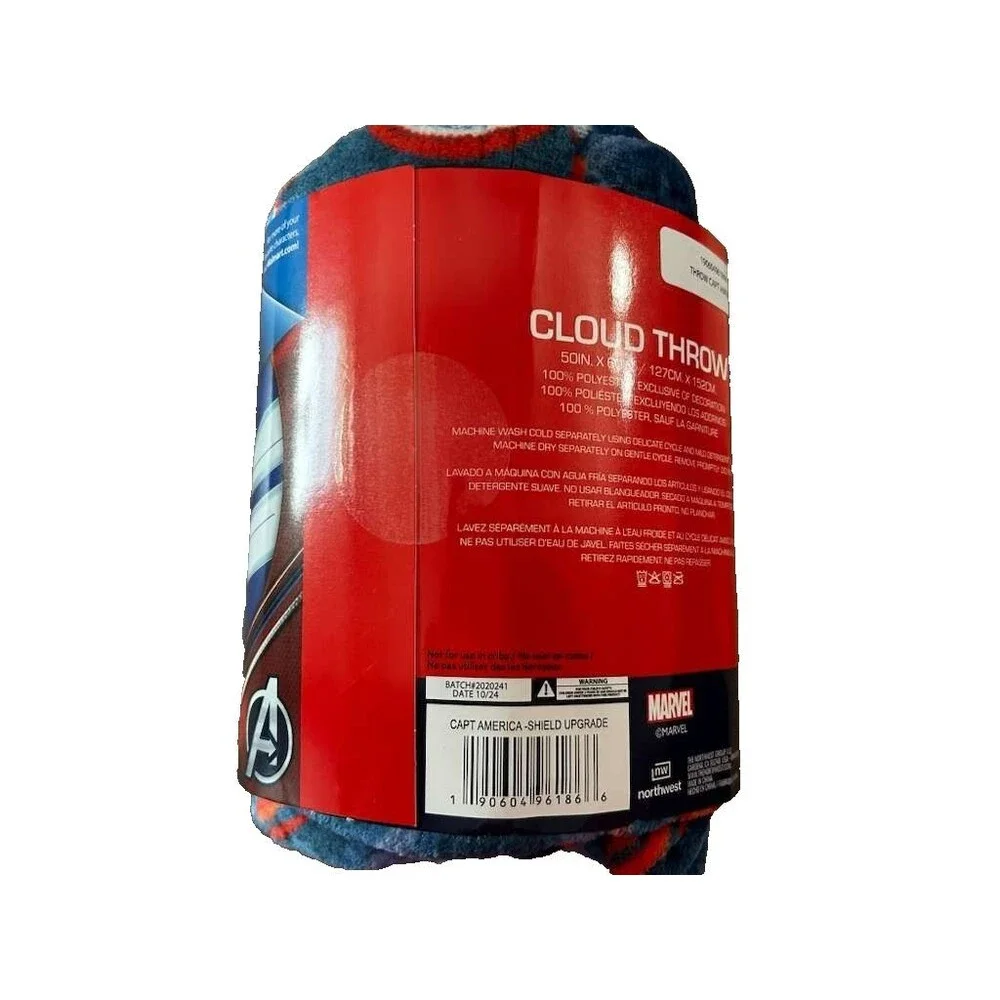 New Marvel Captain America Cloud Throw Blanket Blue Red 50x60